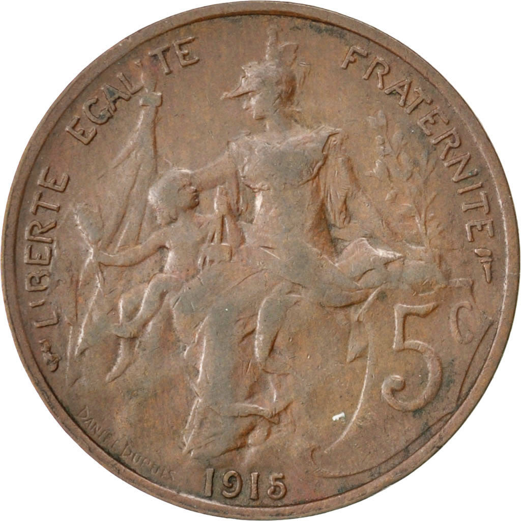 Moneta, Francja, Dupuis, 5 Centimes, 1915, EF(40-45), Bronze, KM:842