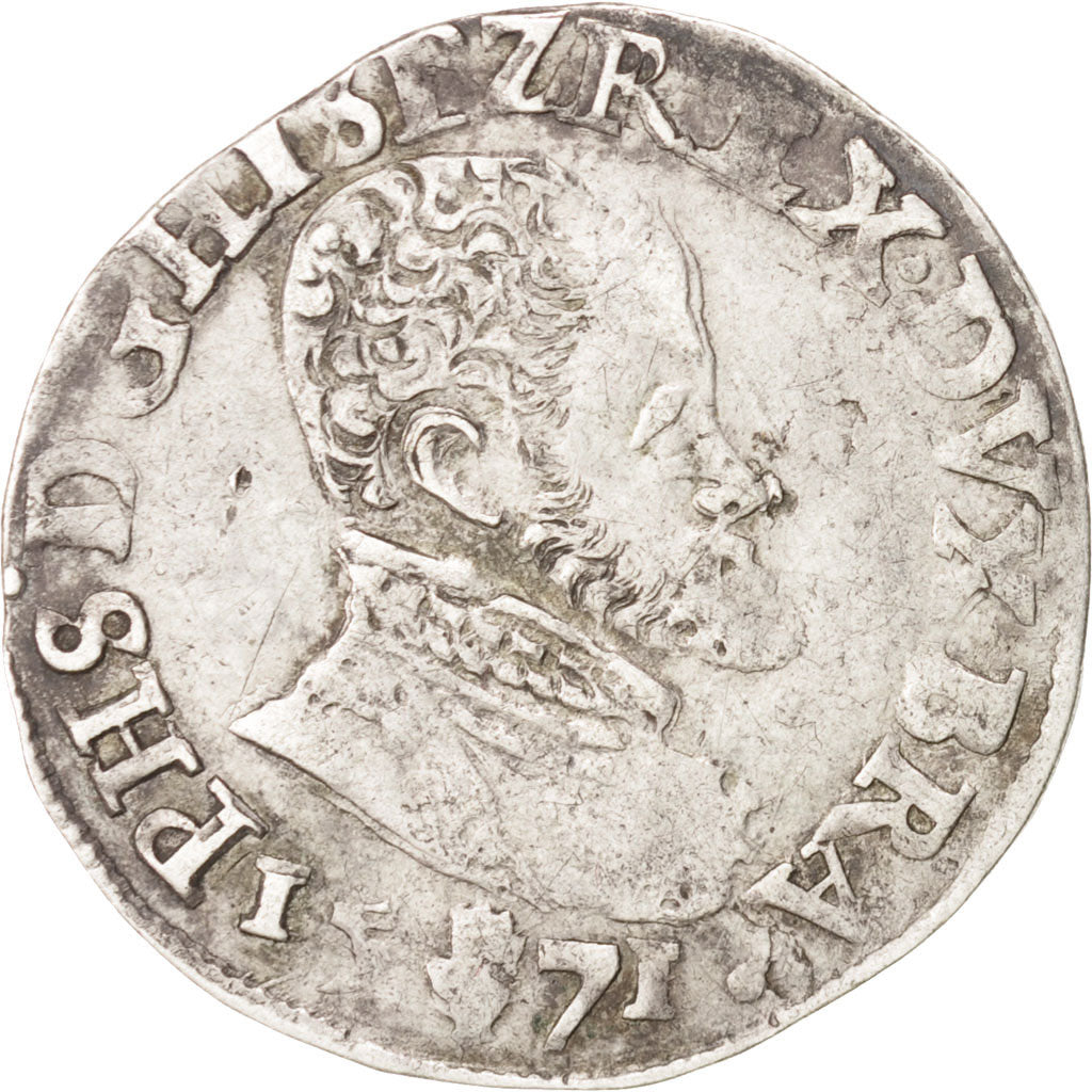 Spanish Netherlands, ANTWERP, 1/10 Écu, 1/10 Ecu, 1571, Anvers, VF(30-35), S...