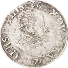 Spanish Netherlands, ANTWERP, 1/10 Écu, 1/10 Ecu, 1571, Anvers, VF(30-35), S...