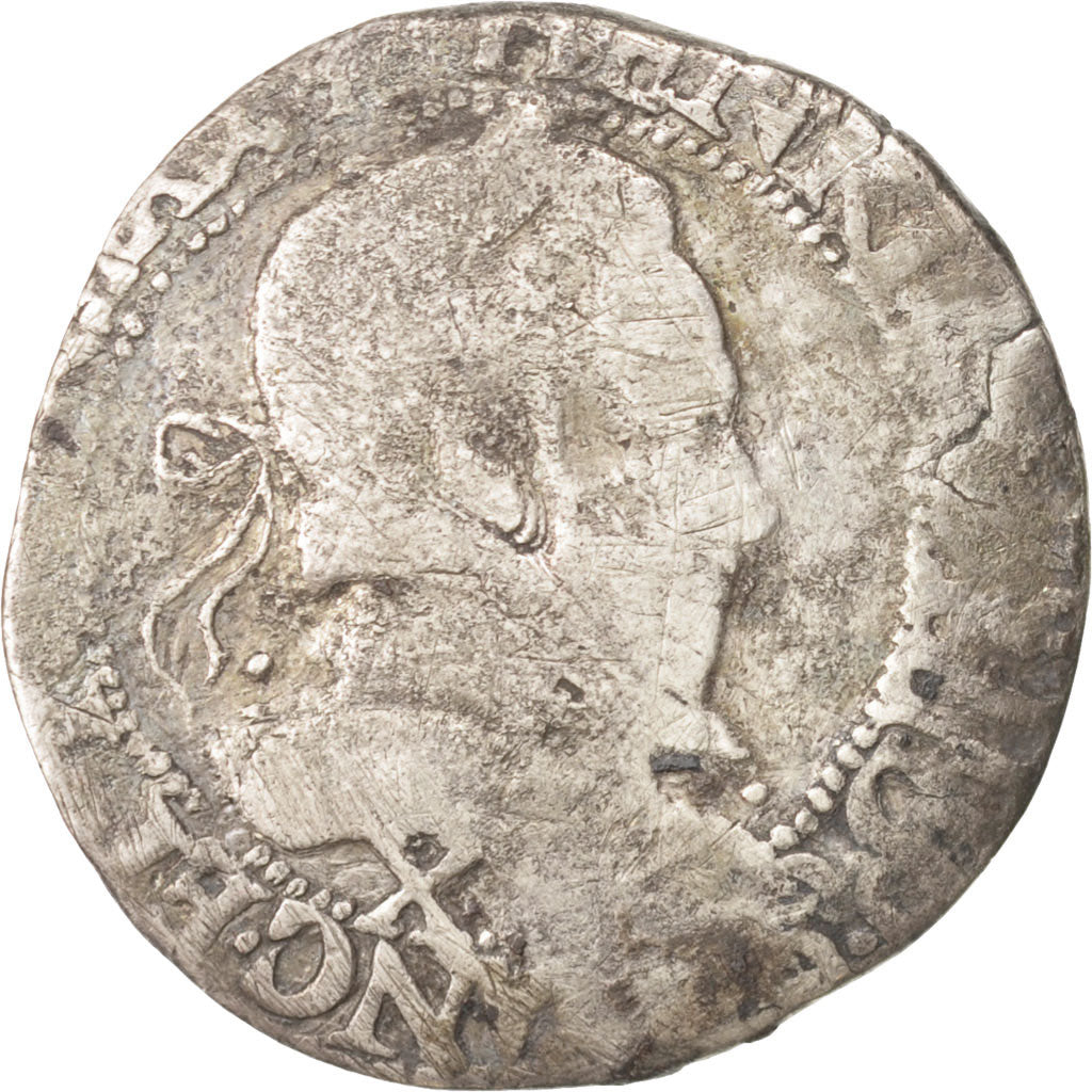 France, Demi Franc, 1589, Amiens, VF(20-25), Silver, Duplessy:1131, Sombart:4716