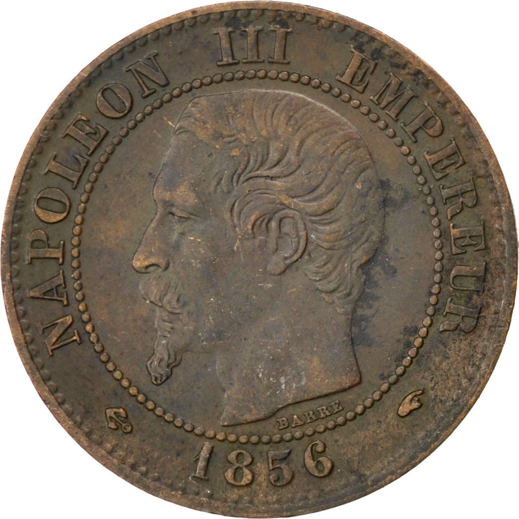 FRANCE, Napoléon III, 2 Centimes, 1856, Paris, KM #776.1, VF(20-25), Bronze, G..