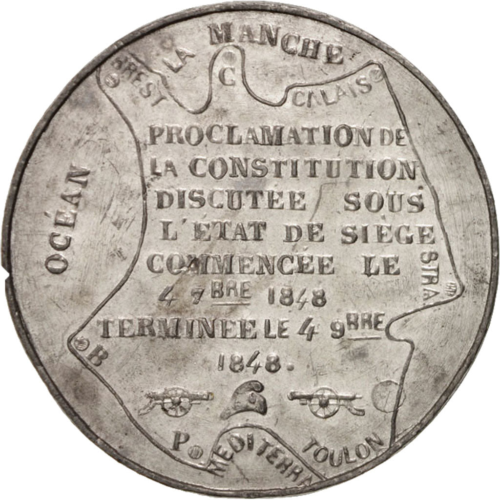 France, Constitution vote, History, Medal, 1848, AU(55-58), Tin, 45mm