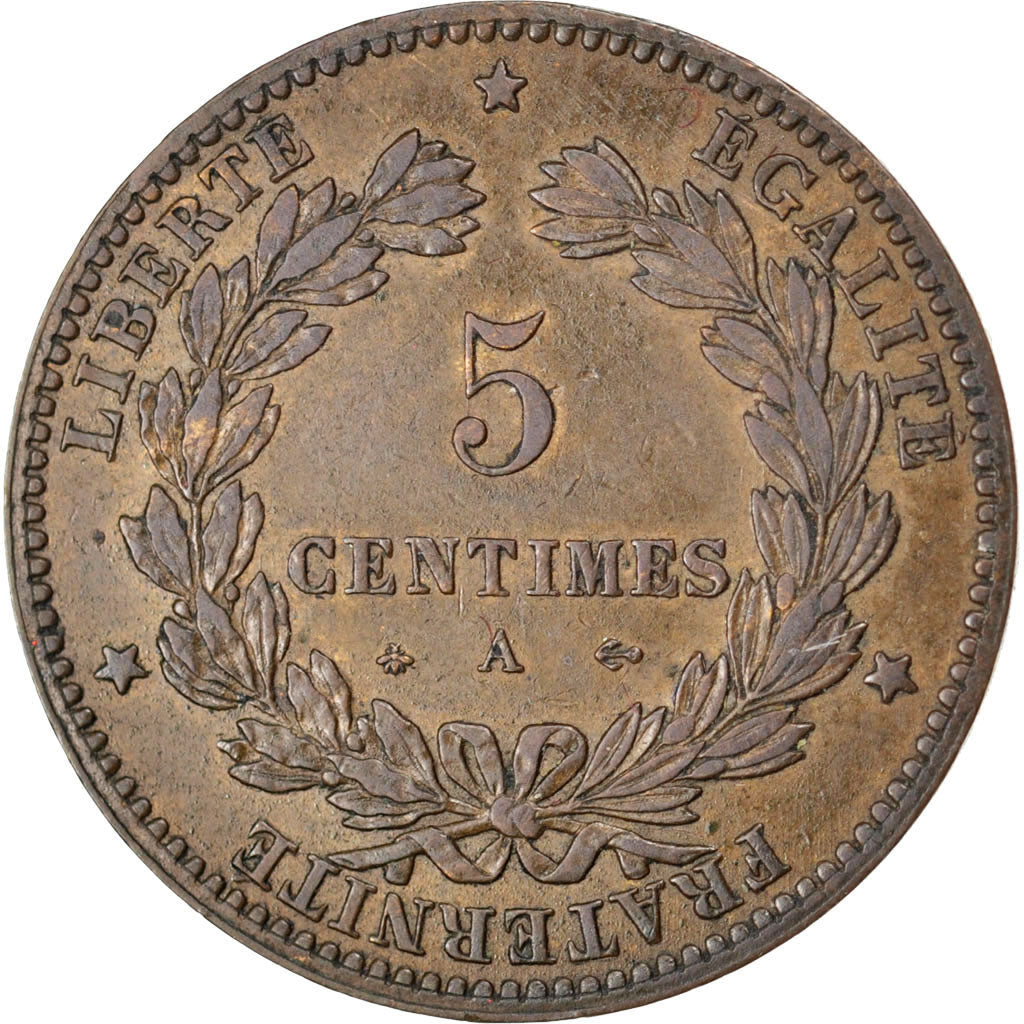 FRANCE, Cérès, 5 Centimes, 1873, Paris, KM #821.1, AU(50-53), Bronze, Gadoury #.