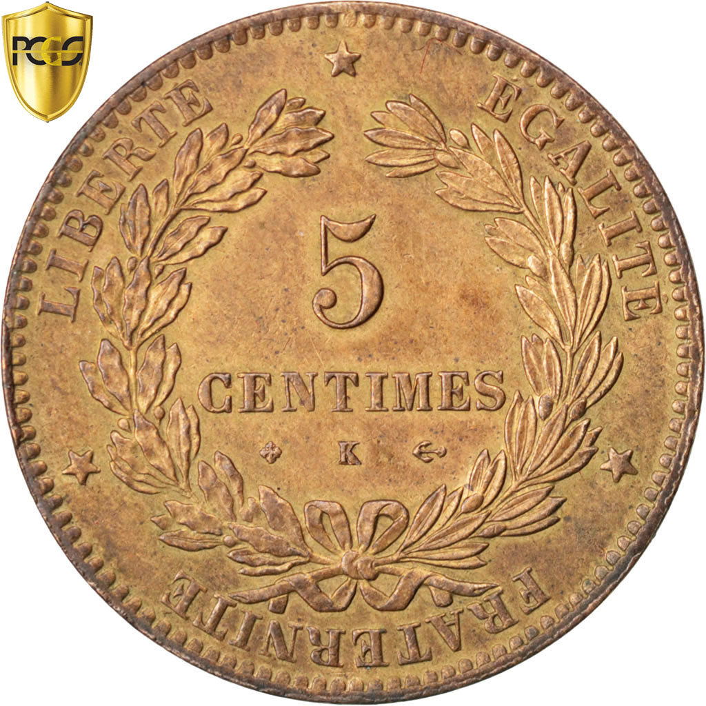France, Cérès, 5 Centimes, 1874 K, Bordeaux, KM:821.2, PCGS MS64RB