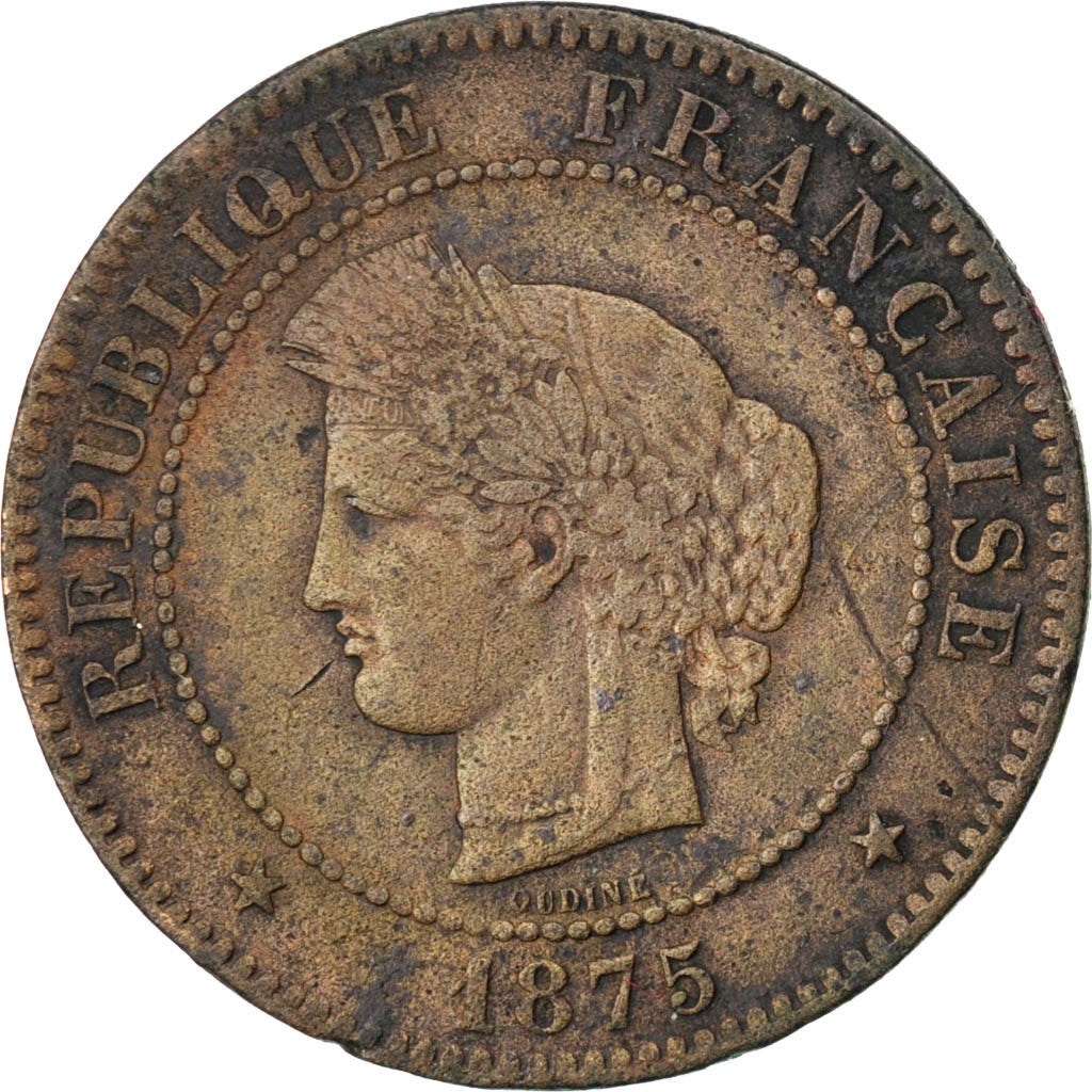 FRANCE, Cérès, 5 Centimes, 1875, Bordeaux, KM #821.2, VG(8-10), Bronze, Gadoury