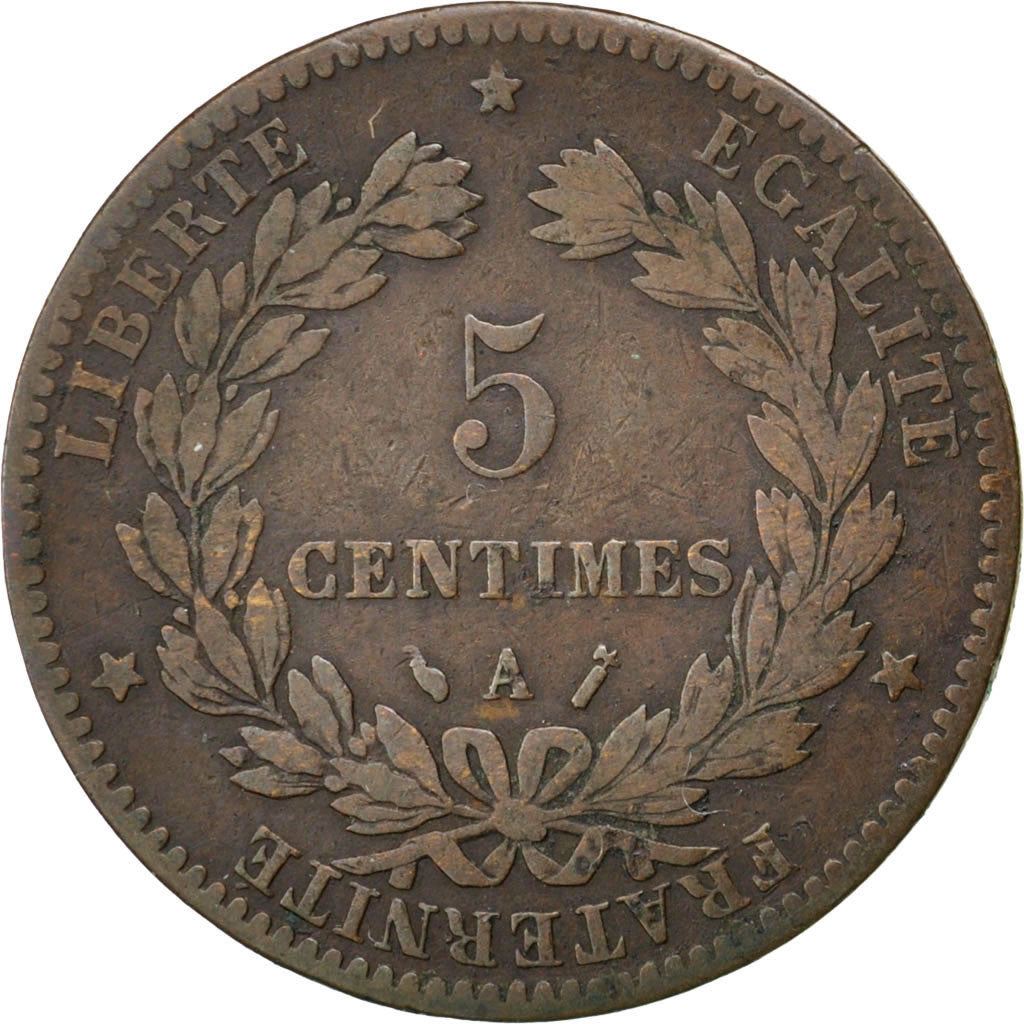 FRANCE, Cérès, 5 Centimes, 1889, Paris, KM #821.1, VF(20-25), Bronze, Gadoury #.