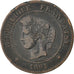 FRANCE, Cérès, 5 Centimes, 1891, Paris, KM #821.1, VF(20-25), Bronze, Gadoury #.