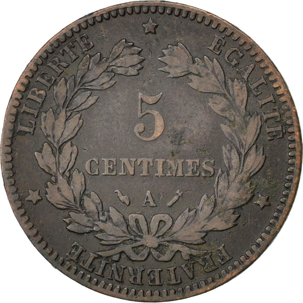 FRANCE, Cérès, 5 Centimes, 1891, Paris, KM #821.1, VF(20-25), Bronze, Gadoury #.