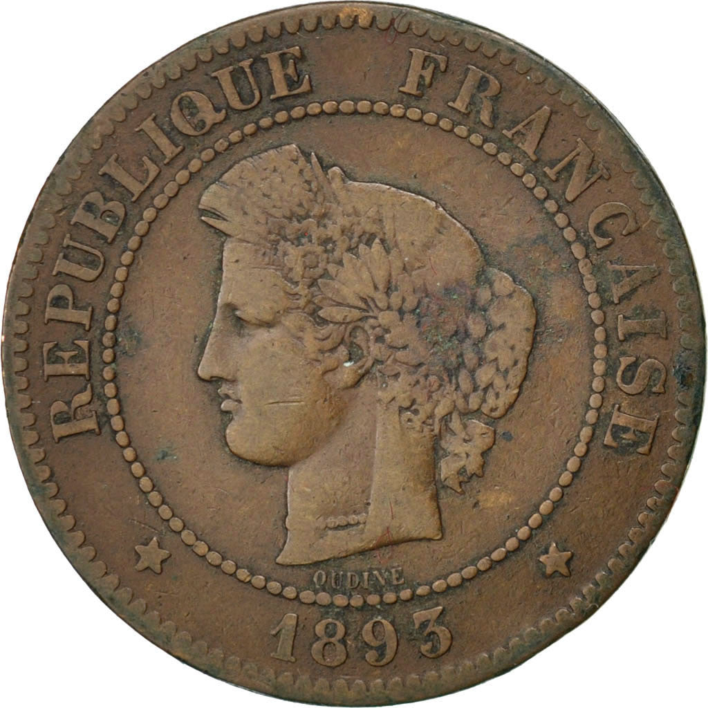 FRANCE, Cérès, 5 Centimes, 1893, Paris, KM #821.1, F(12-15), Bronze, Gadoury #..