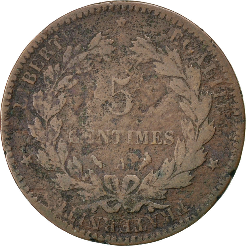 FRANCE, Cérès, 5 Centimes, 1896, Paris, KM #821.1, VG(8-10), Bronze, Gadoury #..