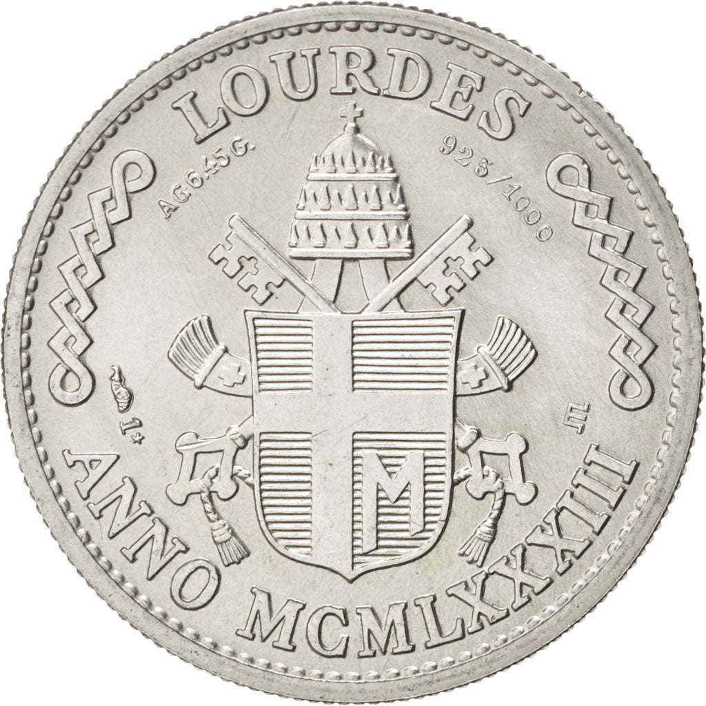 Vatican, Lourdes, Religions & beliefs, Medal, 1983, MS(63), Silver, 21mm
