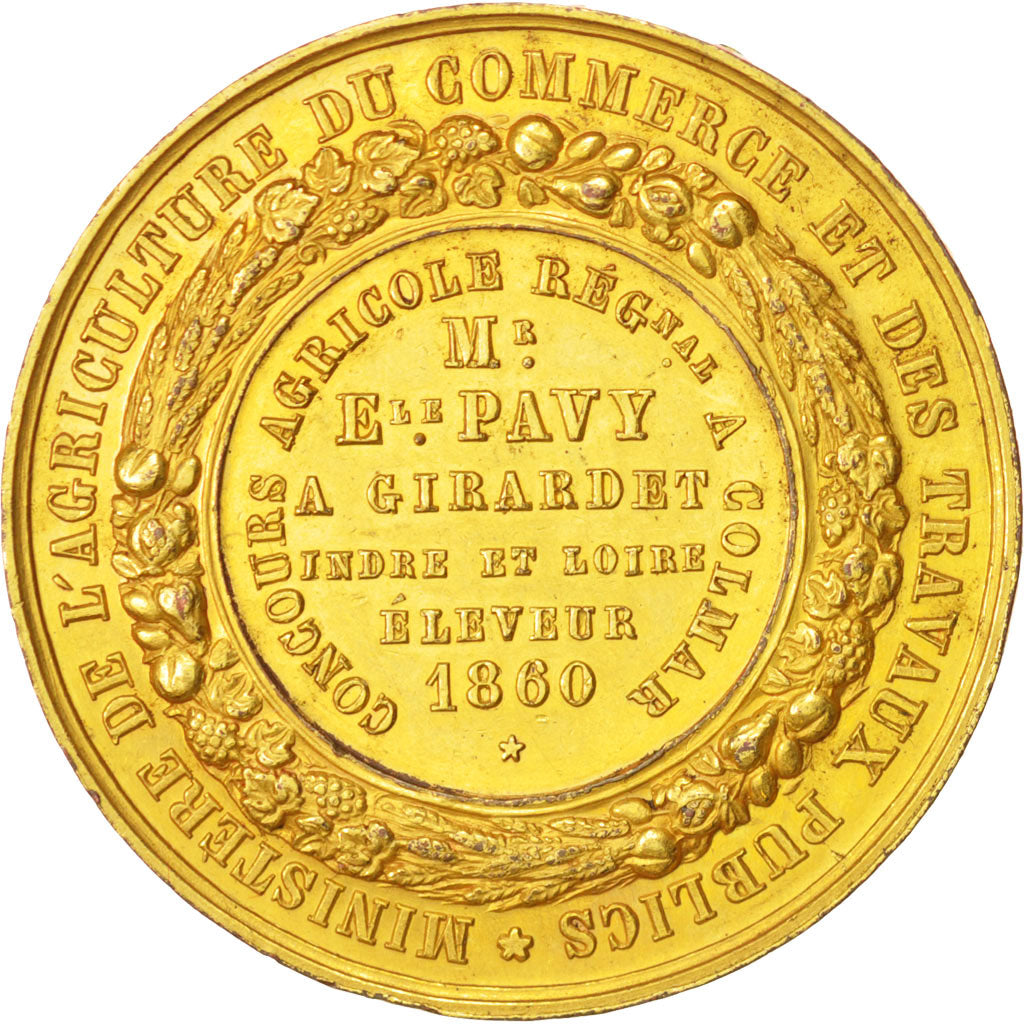 France, Agricultur Competition, Medal, 1860, AU(55-58), Copper, 33mm