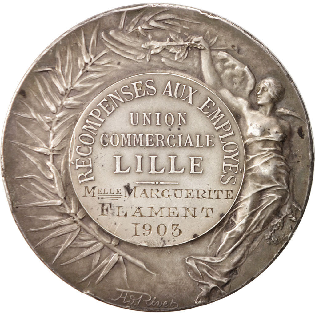 France, Lille Commercial syndicat, Medal, 1903, EF(40-45), Bottée, Silver, 49mm