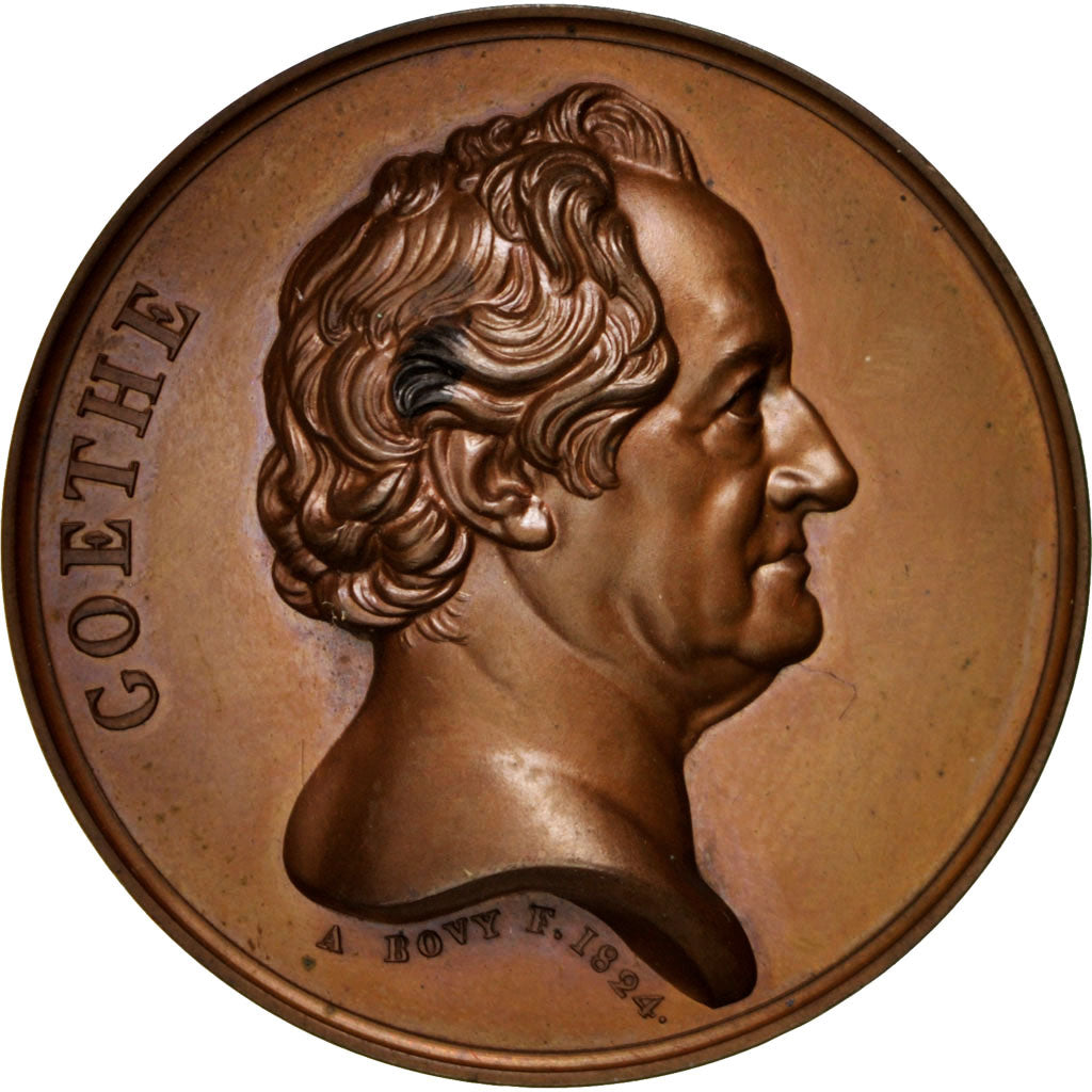 France, Goethe, Arts & Culture, Medal, 1832, MS(60-62), Copper, 41mm