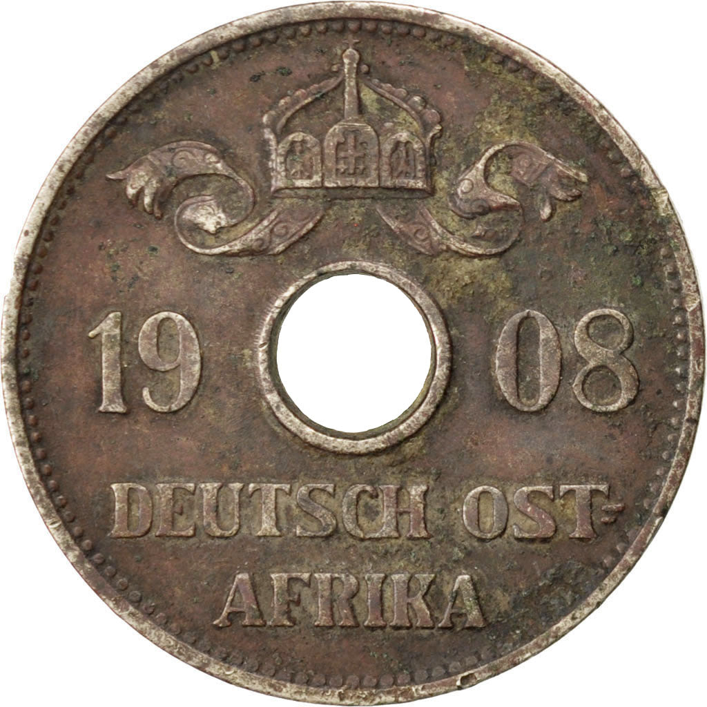 GERMAN EAST AFRICA, 10 Heller, 1908, Hambourg, KM #12, VF(30-35),...