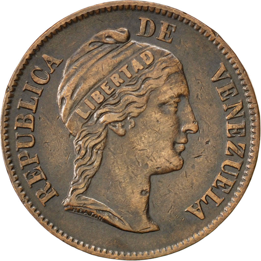VENEZUELA, Centavo, 1862, Heaton, KM #7, AU(50-53), Copper, 25, 7.73