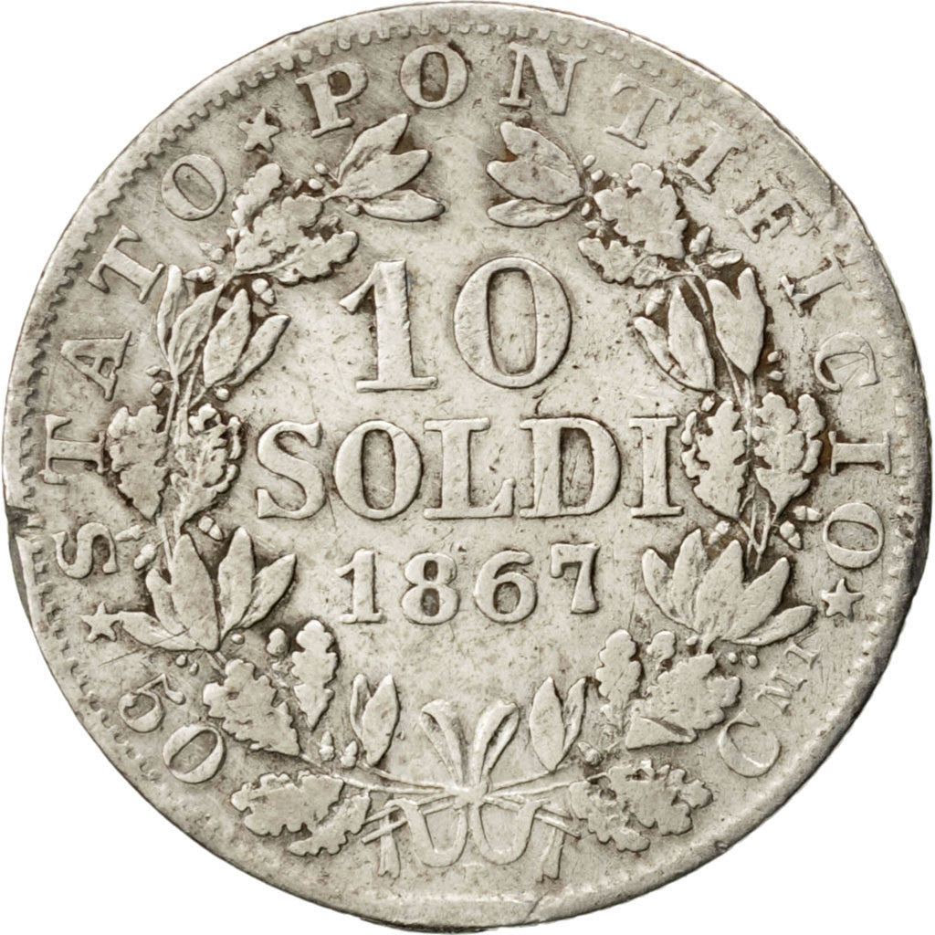 Munten, Italiaanse staten, PAPAL STATES, Pius IX, 10 Soldi, 50 Centesimi, 1867