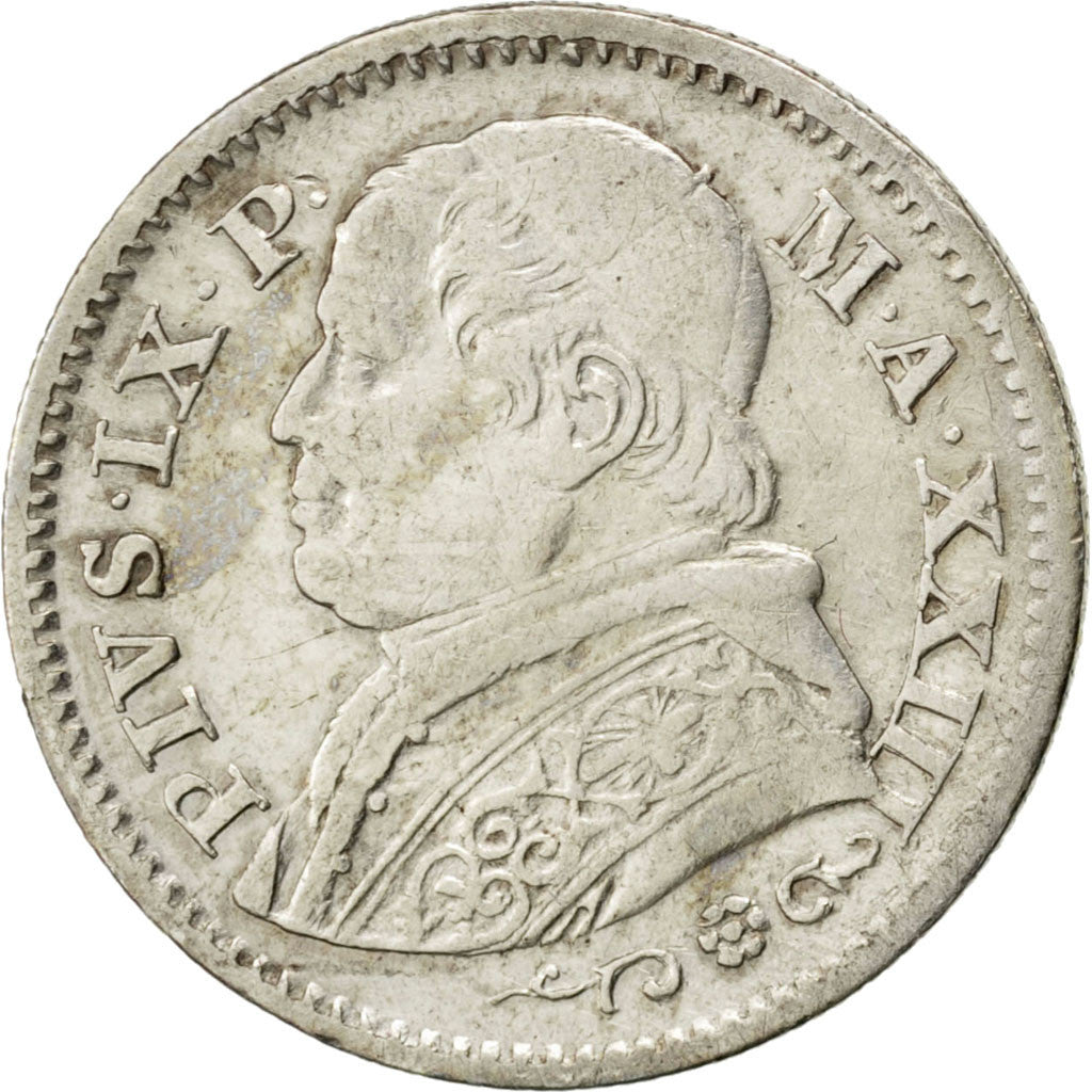 ITALIAN STATES, 10 Soldi, 50 Centesimi, 1869, Roma, KM #1386.1, EF(40-45),...