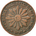URUGUAY, 5 Centesimos, 1857, Lyon, KM #8, VF(20-25), Copper, 4.23