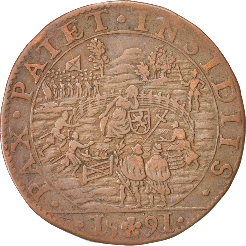 Netherlands, Spanish Netherlands, Philip II, Token, 1591, VF(30-35), Copper,...