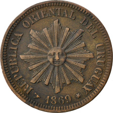 Moneda, Uruguay, 2 Centesimos, 1869, Uruguay Mint, Paris, Berlin, Vienna, MBC