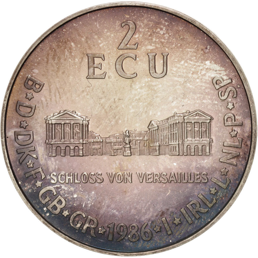 France, Medal, European coinage test, 2 ecu, History, 1986, AU(55-58), Silver