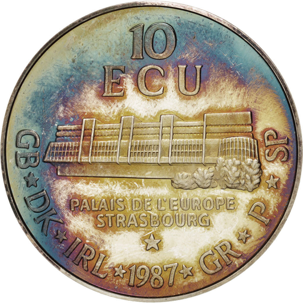 France, Medal, European coinage test, 10 ecu, History, 1986, AU(55-58), Silver