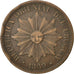 URUGUAY, 4 Centesimos, 1869, Uruguay Mint, KM #13, EF(40-45), Bronze, 19.95