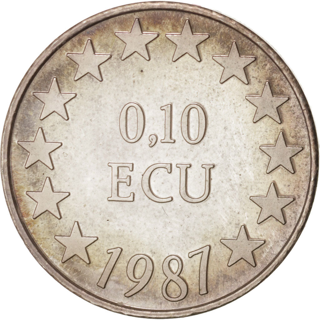 France, Medal, European coinage test, 0,10 ecu, History, 1987, MS(63), Silver