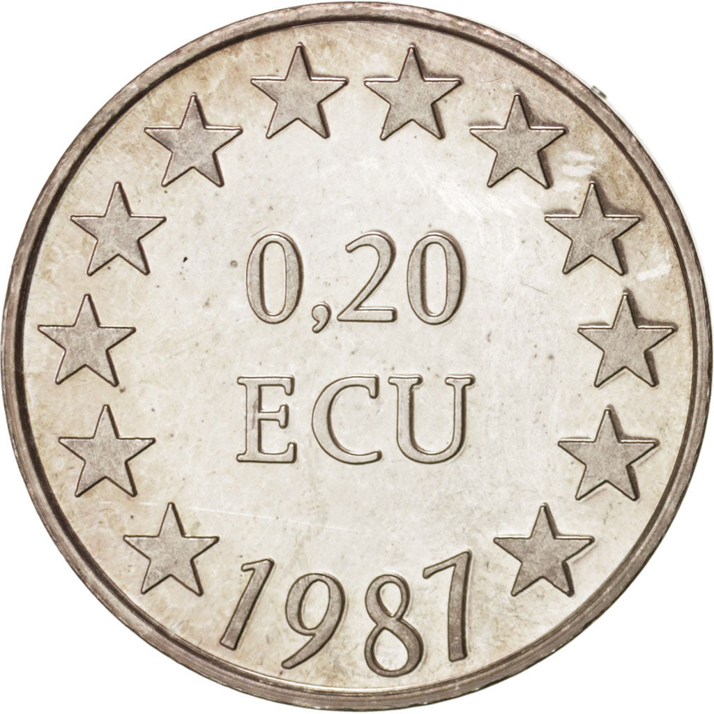 France, Medal, European coinage test, 0,20 ecu, History, 1987, MS(63), Silver