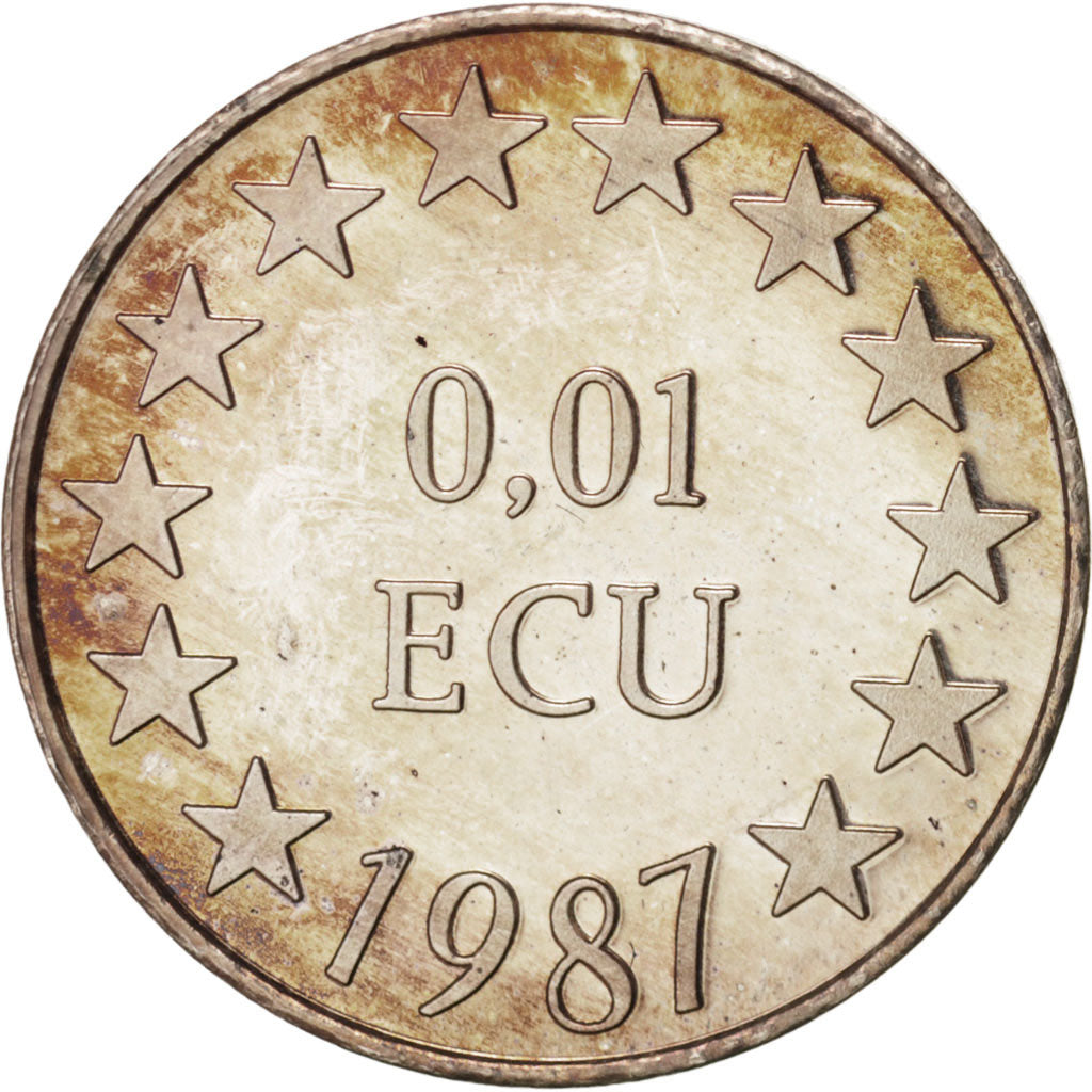 France, Medal, European coinage test, 0,01 ecu, History, 1987, SPL, Argent