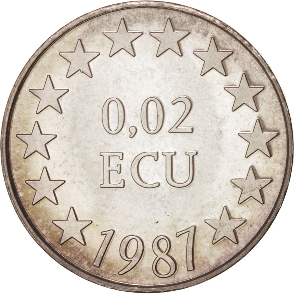 France, Medal, European coinage test, 0,02 ecu, History, 1987, SPL, Argent