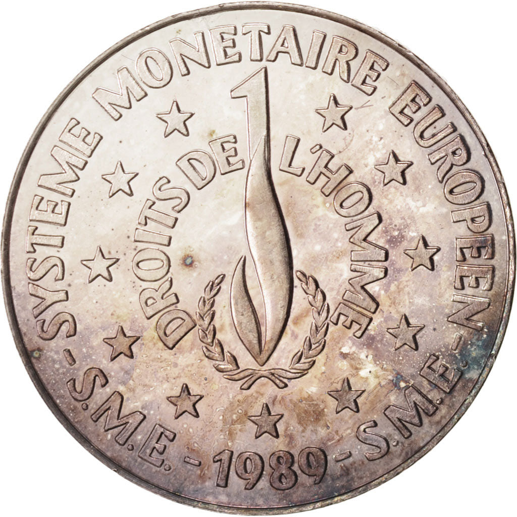 France, European coinage test, 1 ecu, History, Medal, 1988, MS(63), Silver, 23