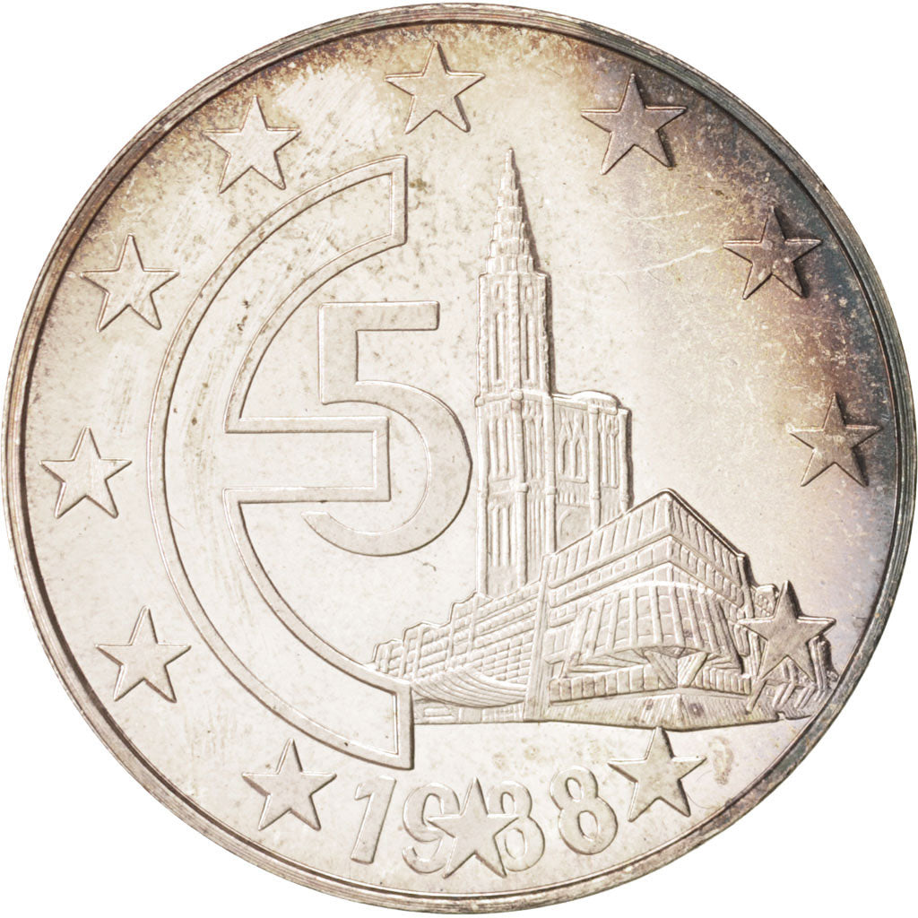 France, European coinage test, 5 ecu, History, Medal, 1988, MS(63), Silver, 29