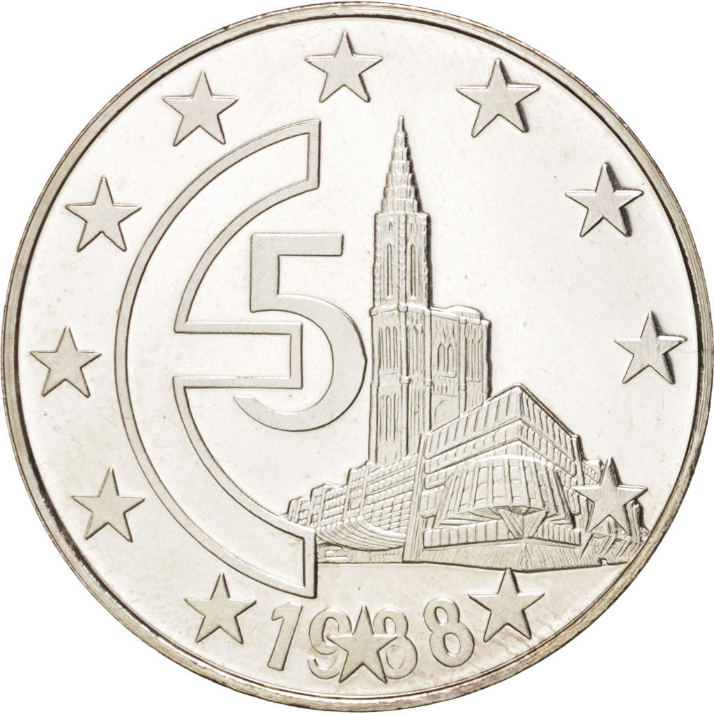France, European coinage test, 5 ecu, History, Medal, 1988, MS(63), Silver, 29