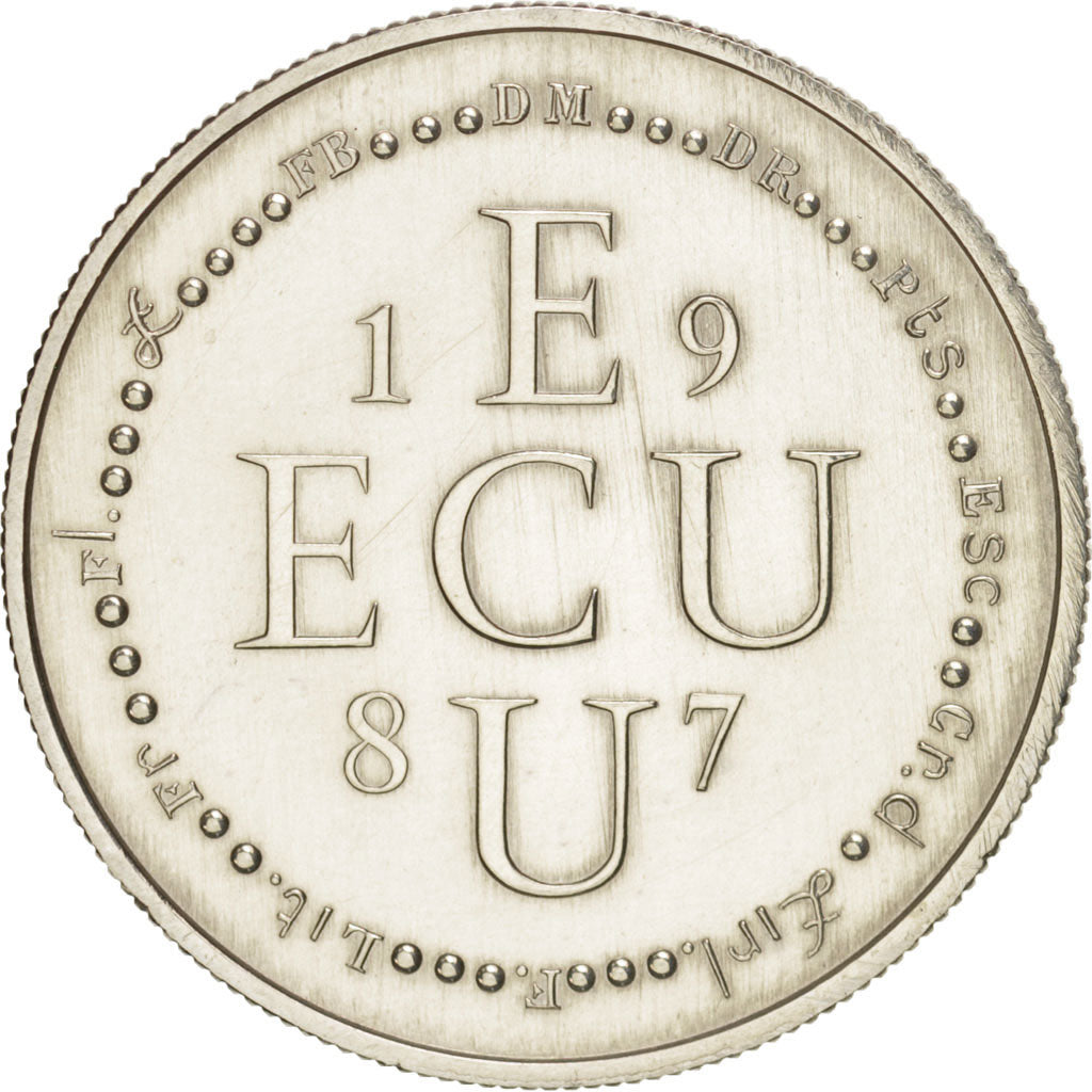 France, European coinage test, 1 ecu, History, Medal, 1987, MS(63), Silver, 23