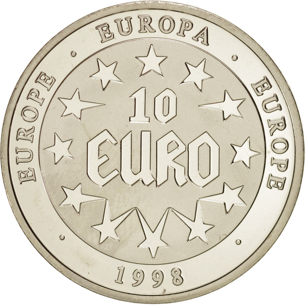 France, European coinage test, 10 euro, History, Medal, 1998, MS(63), Silver, 30