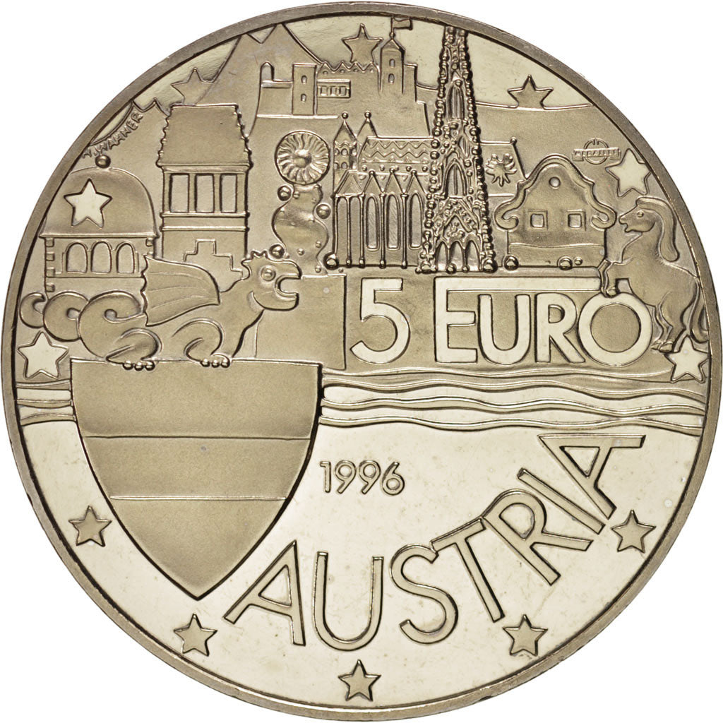 Austria, medaglia, European coinage test, 5 euro, History, 1996, SPL