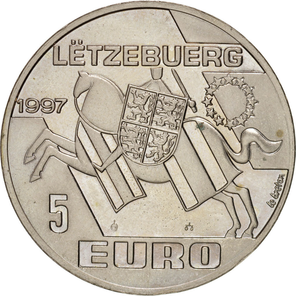 Luxembourg, European coinage test, 5 euro, Politics, Society, War, Medal, 199...
