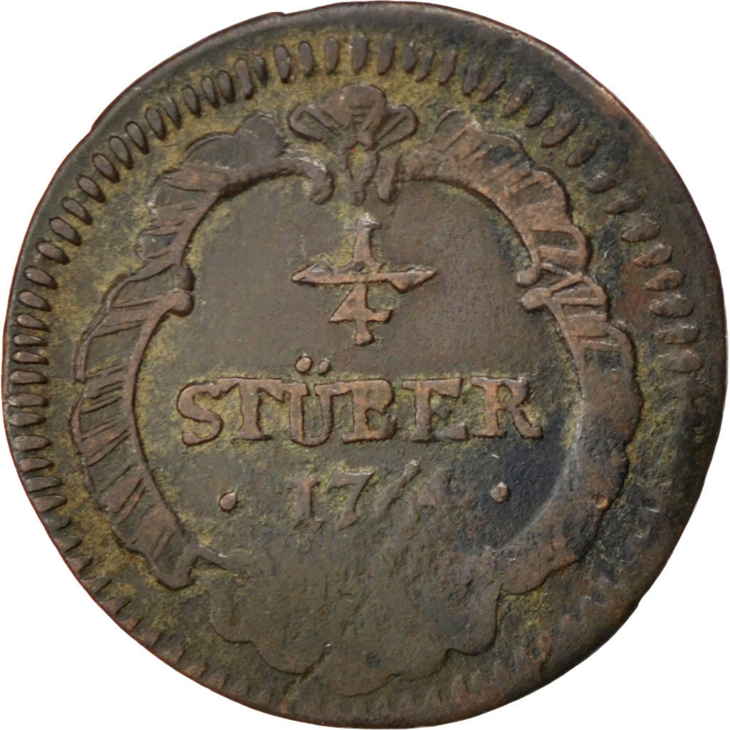 Coin, German States, COLOGNE, Maximilian Friedrich, 1/4 St, 1764, VF(20-25)