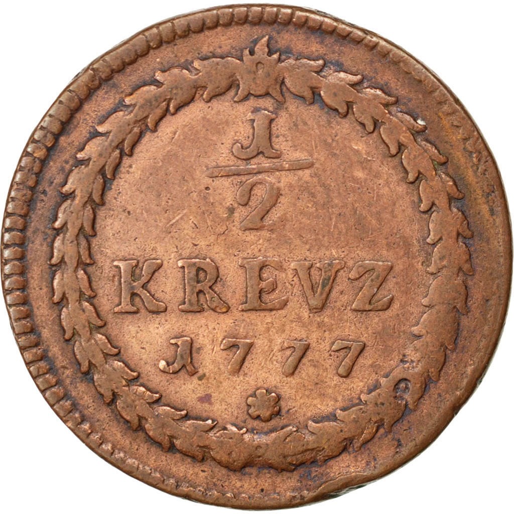 GERMAN STATES, 1/2 Kreuzer, 1777, KM #438, VF(30-35), Copper, 23, 4.55