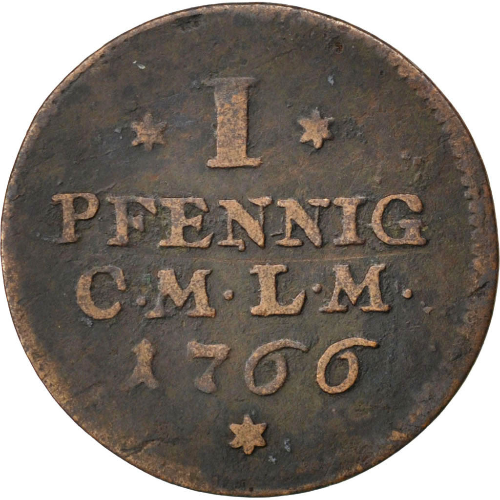 GERMAN STATES, Pfennig, 1766, KM #355, VF(30-35), Copper, 1.77