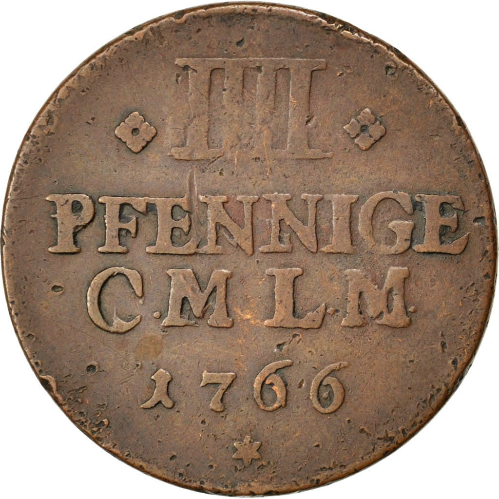 Coin, German States, MAINZ, Emeric Josef, 4 Pfennig, 1766, EF(40-45), Copper