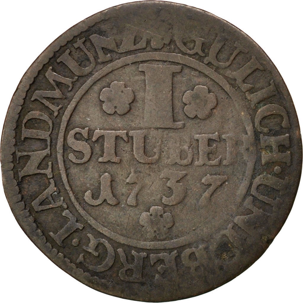 Coin, German States, JULICH-BERG, Karl Philipp, Stuber, 1737, VF(20-25), Billon