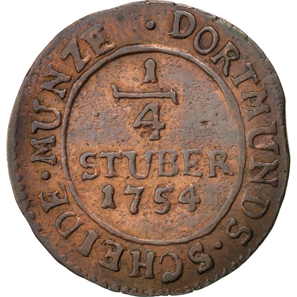 Monnaie, Etats allemands, DORTMUND, 1/4 Stüber, 1754, TTB, Cuivre, KM:105