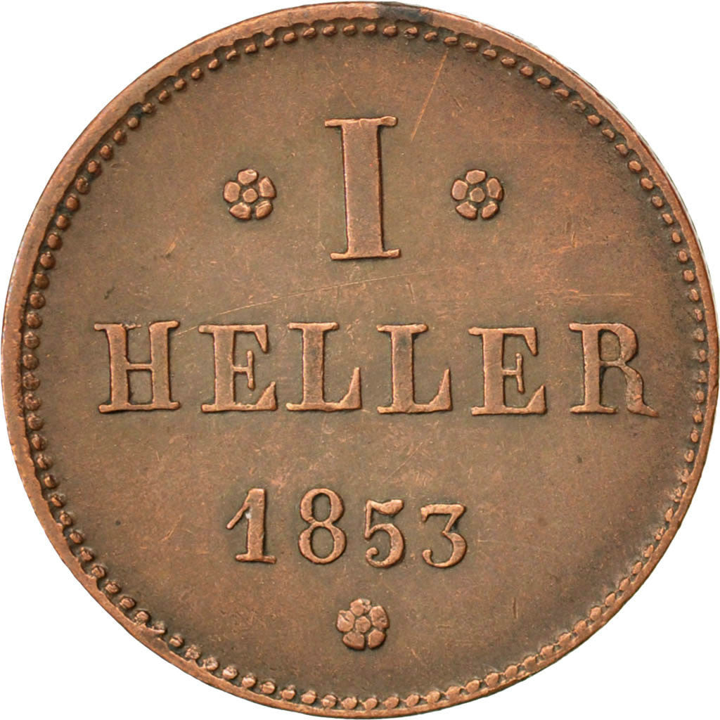 GERMAN STATES, Heller, 1853, KM #323, EF(40-45), Copper, 1.36