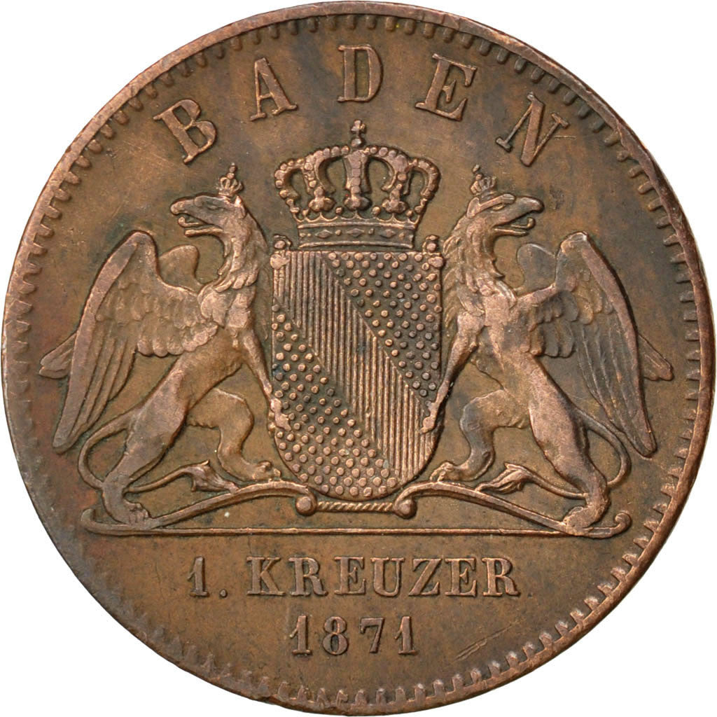 Coin, German States, BADEN, Friedrich I, Kreuzer, 1871, AU(50-53), Copper