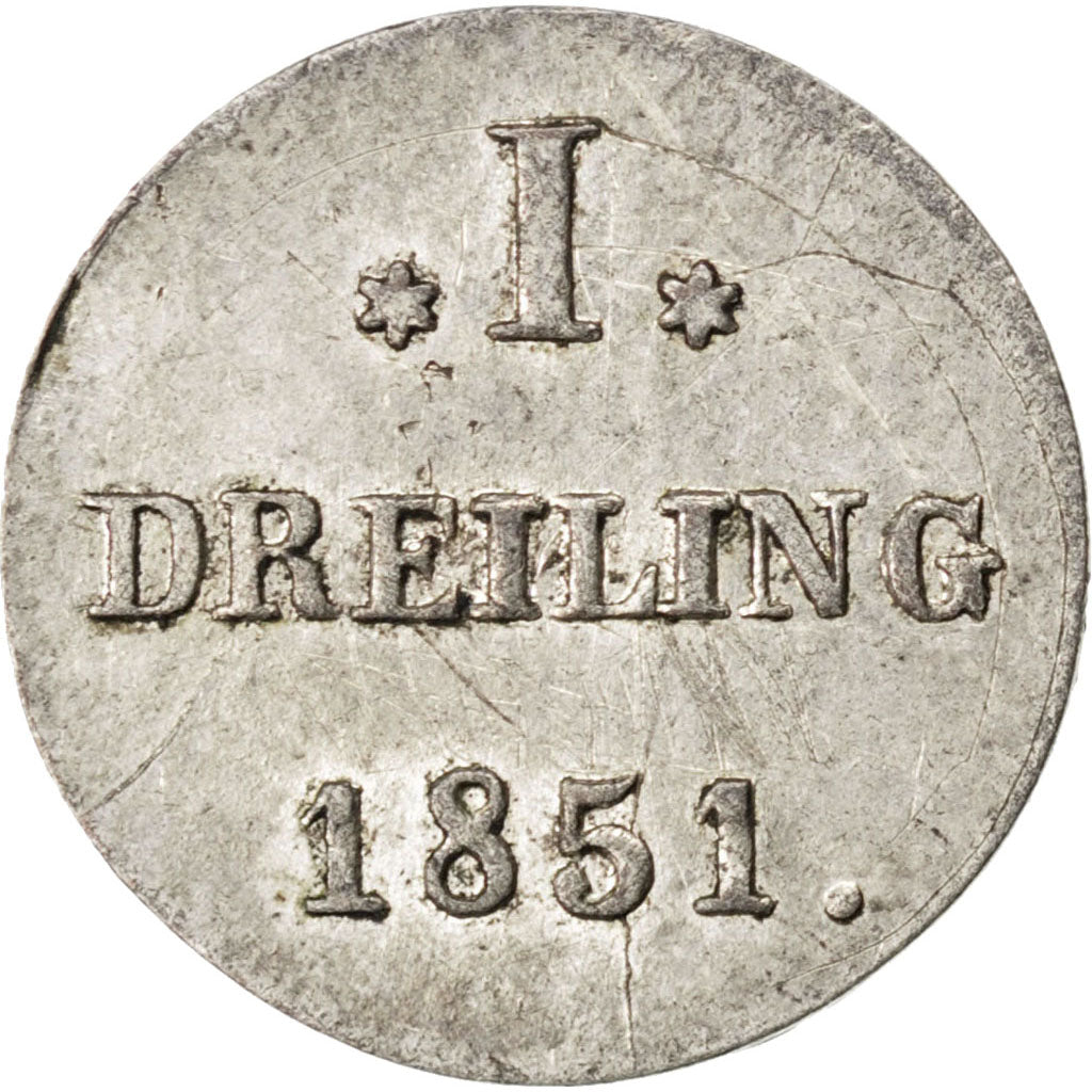 GERMAN STATES, Dreiling, 3 Pfennig, 1851, KM #569, AU(55-58), Silver, 0.50