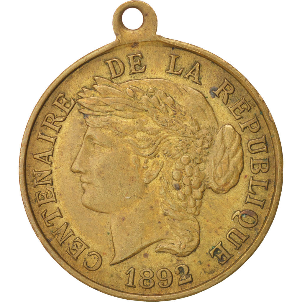 France, Medal, French Third Republic centenary, History, 1892, AU(55-58), Brass