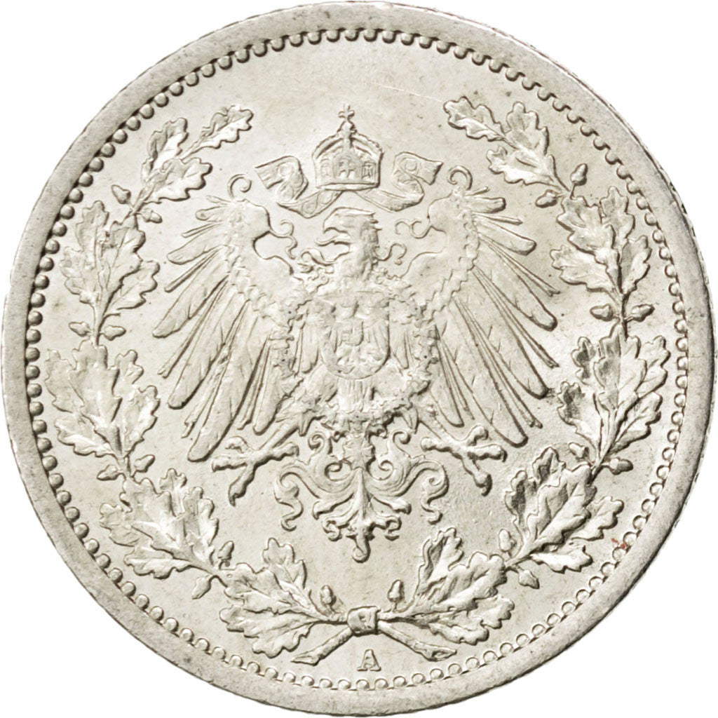 GERMANY - EMPIRE, 1/2 Mark, 1907, Berlin, KM #17, AU(55-58), Silver, 20, 0.00